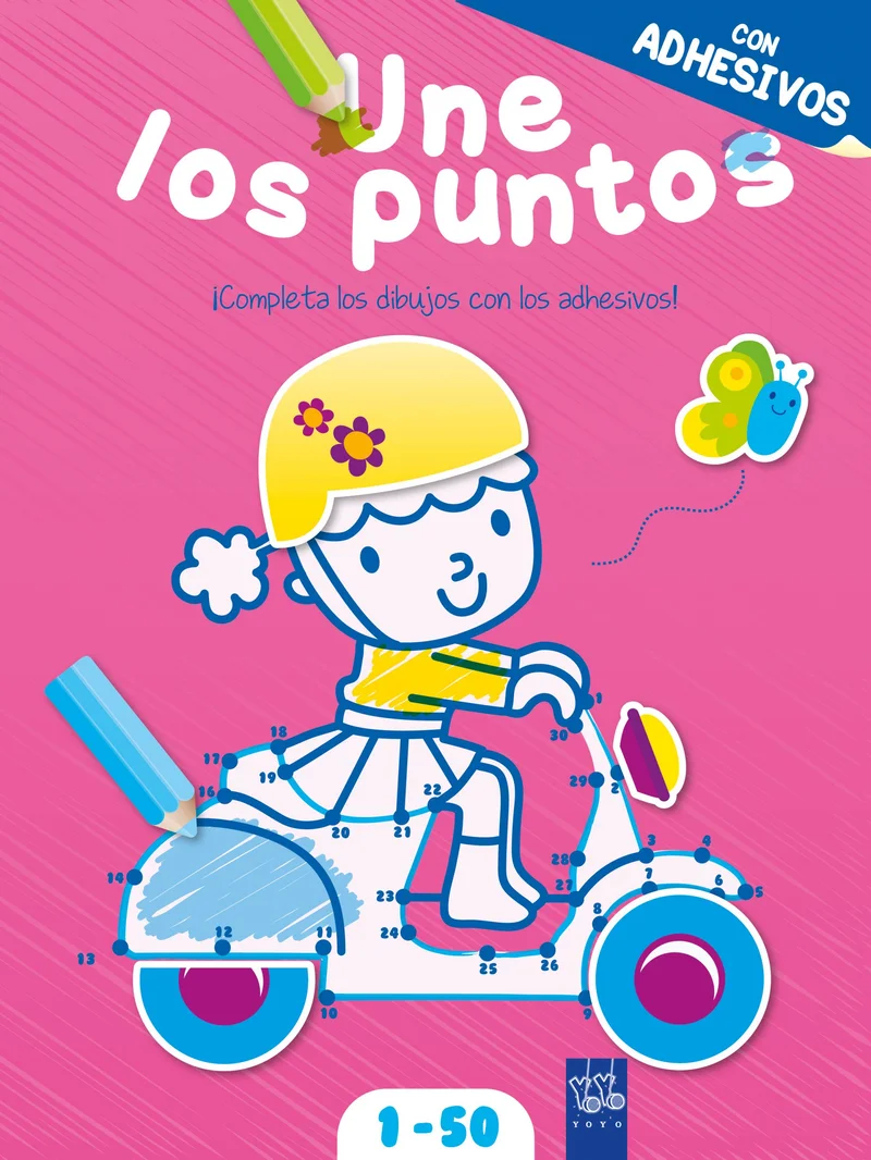 Une los puntos con adhesivos. Rosa